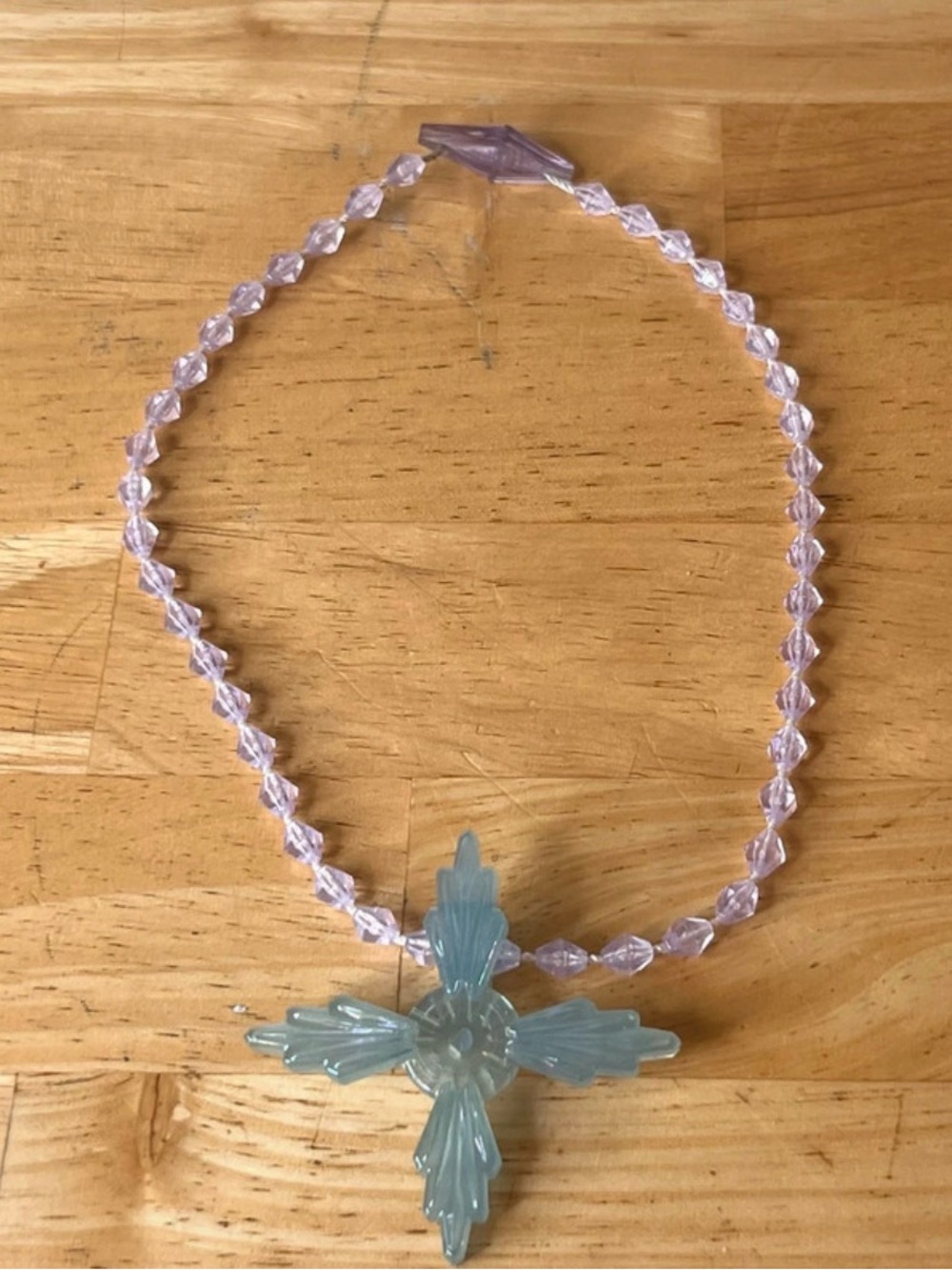 Disney frozen Light Purple Beaded Necklace Blue Cross Pendant